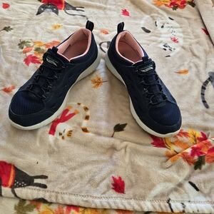 Navy Blue Athletic Sneakers with Pink Interior
